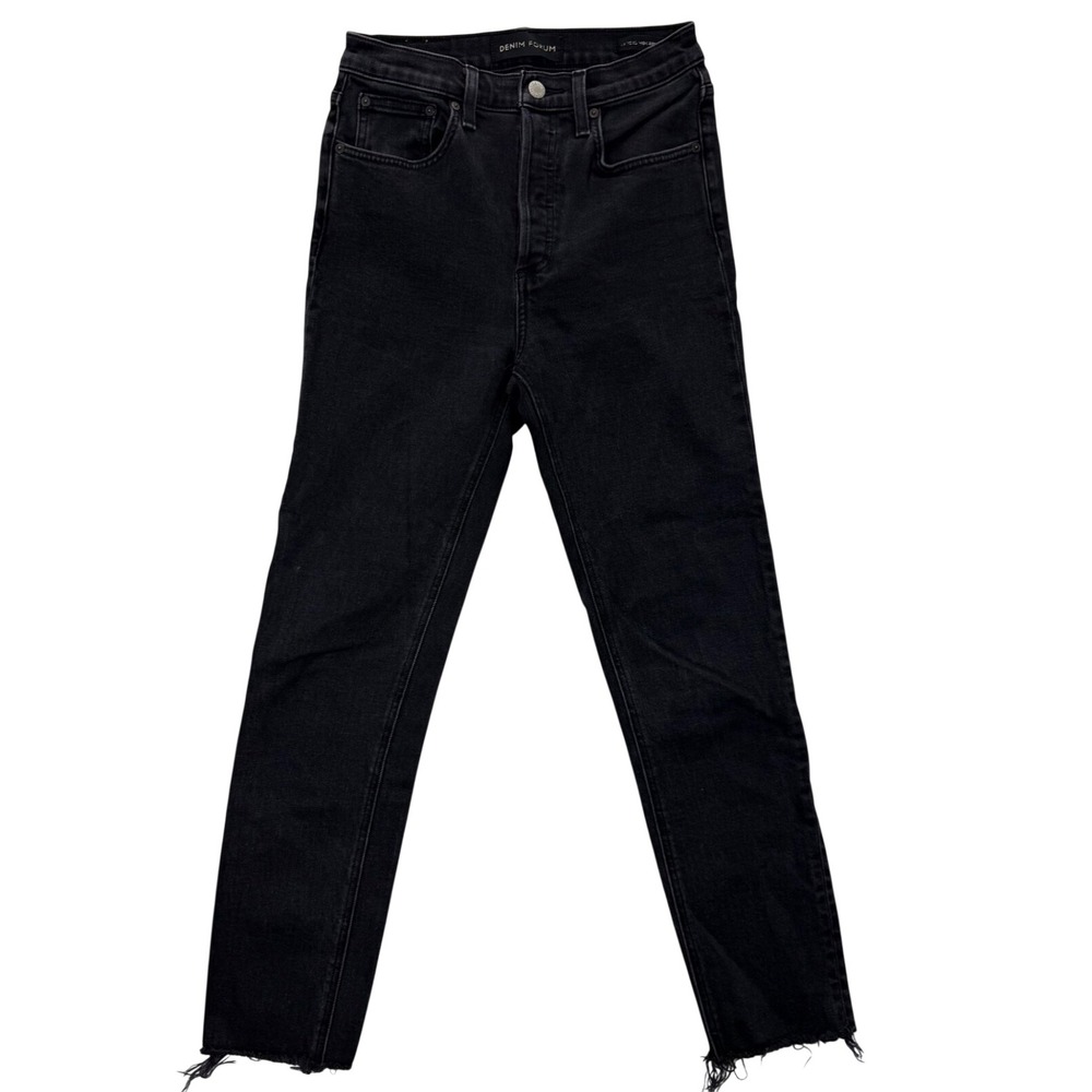 Denim Forum High Rise Skinny Jeans Womens 26 Black Raw Hem Stretch